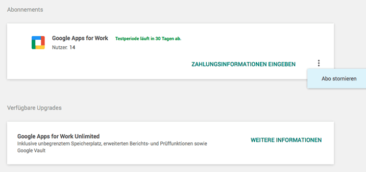 Google Apps Abo stornieren