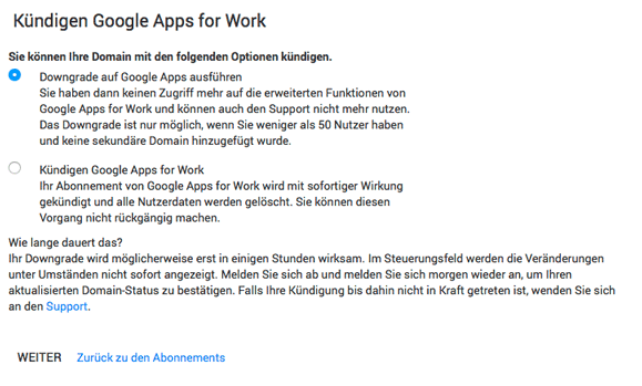 Downgrade auf Google Apps ausführen