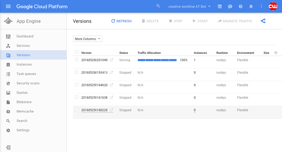 Google App Engine - Versions